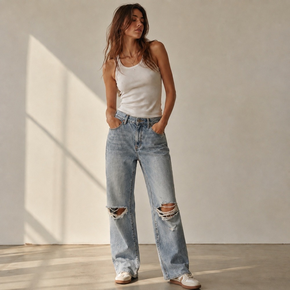 Rolla's Jeans Distressed Straight Leg Womens Light Wash 30 Ripped Knee Denim